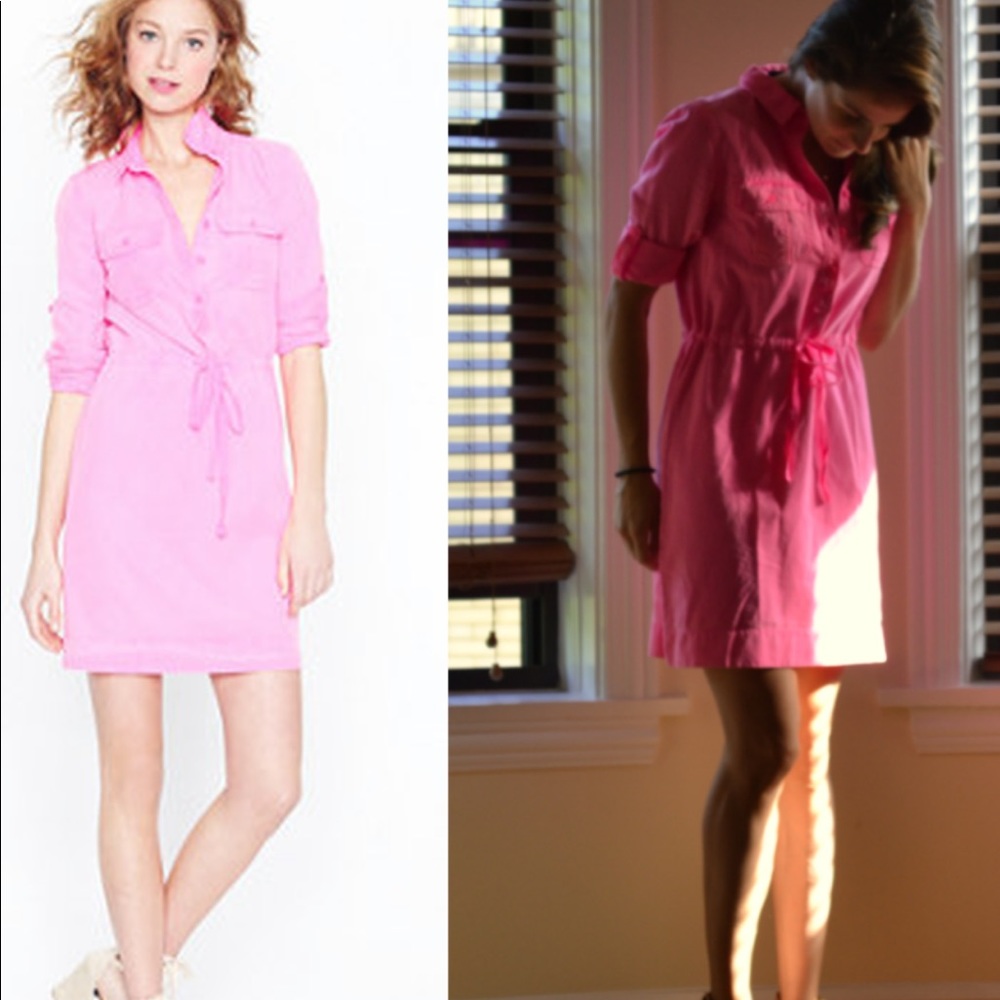 J. Crew Garment Dyed Pink Drawstring Shirt Dress